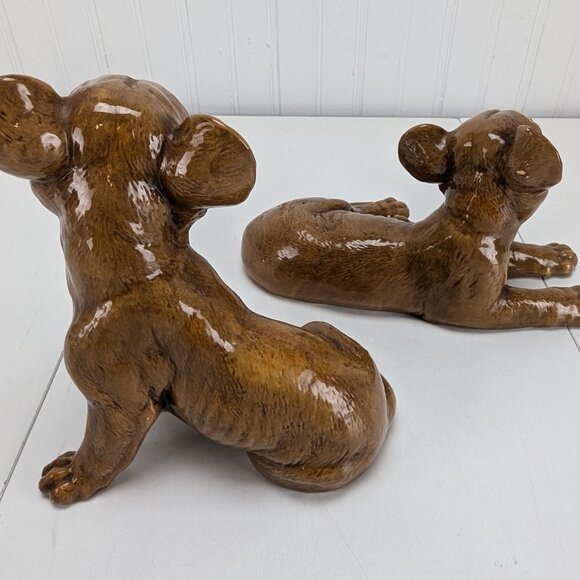 Vintage Lion Cubs Ceramic Figurines Set of 2 Brown Kathy 1981 Home Decor - Picture 3 of 14